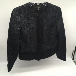 Ann Taylor 4P Black Wool Blend Cropped Evening Career Blazer Jacket Metallic